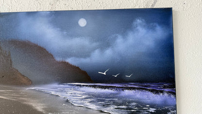 Painting #2094 - 16x20" Canvas - Night Oregon Coast Seascape painted 10-10-25