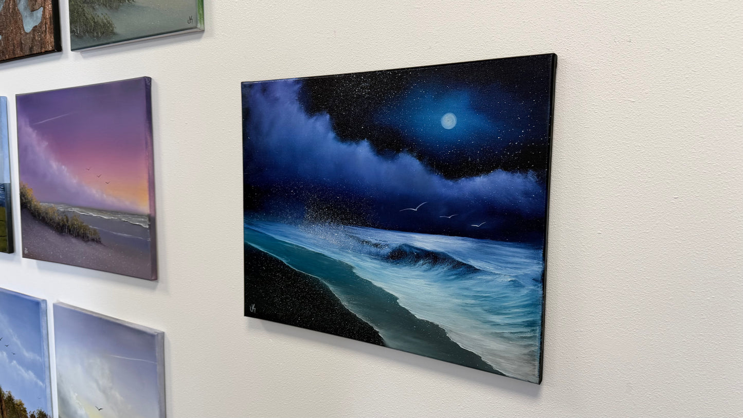 Painting #2540 - 16x20" Canvas -  Lunar Abyss - Night Seascape painted 8-5-26