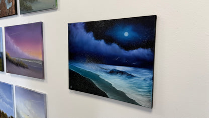 Painting #2540 - 16x20" Canvas -  Lunar Abyss - Night Seascape painted 8-5-26