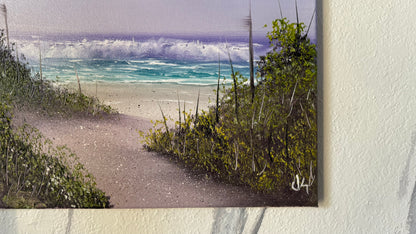 Painting #2065 - 16x20" Canvas - Cattails Seascape painted 9-20-25