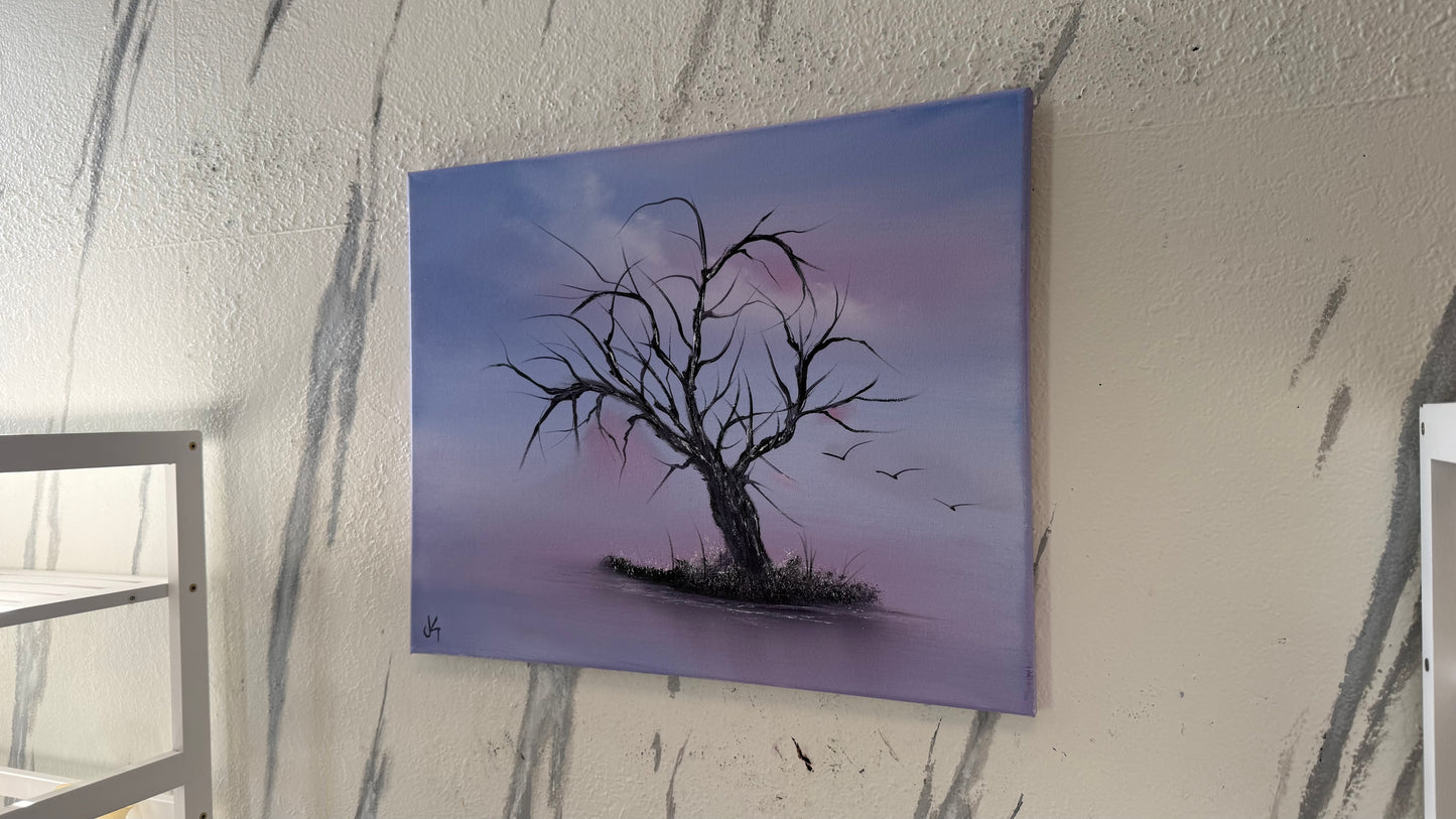 Painting #2179 - 16x20" Canvas - Solitary Tree Landscape painted 12-10-25