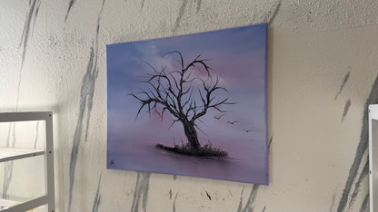 Painting #2179 - 16x20" Canvas - Solitary Tree Landscape painted 12-10-25