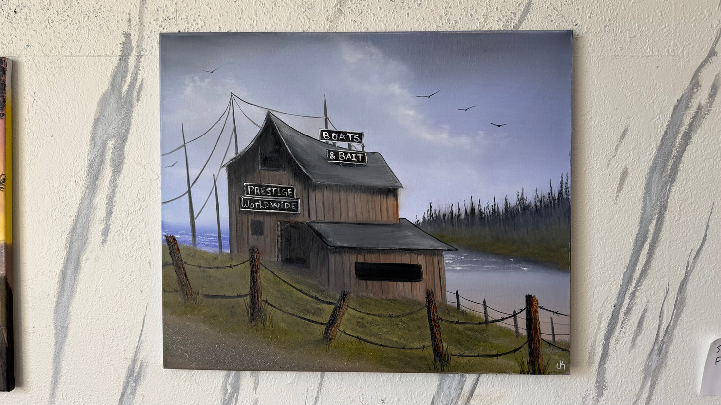 Painting #2418 - 20x24" Canvas - Boat & Bait Seascape painted 4-29-26