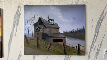 Painting #2418 - 20x24" Canvas - Boat & Bait Seascape painted 4-29-26