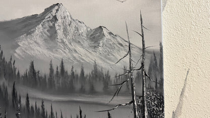 Painting #2247 - 18x24" Canvas - Black and White Mountain Landscape painted 1-19-26