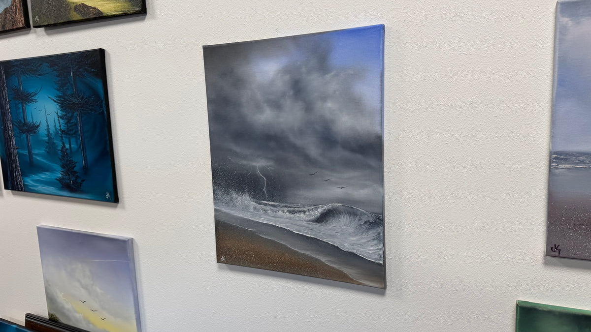 Painting #2591 - 16x20" Canvas - Thunderstorm Seascape painted 9-9-26