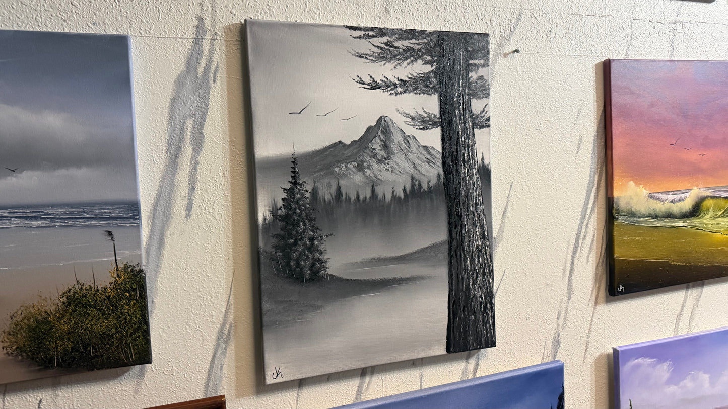 Painting #2316 - 18x24" Canvas - Black and White Winter Landscape painted 3-5-26