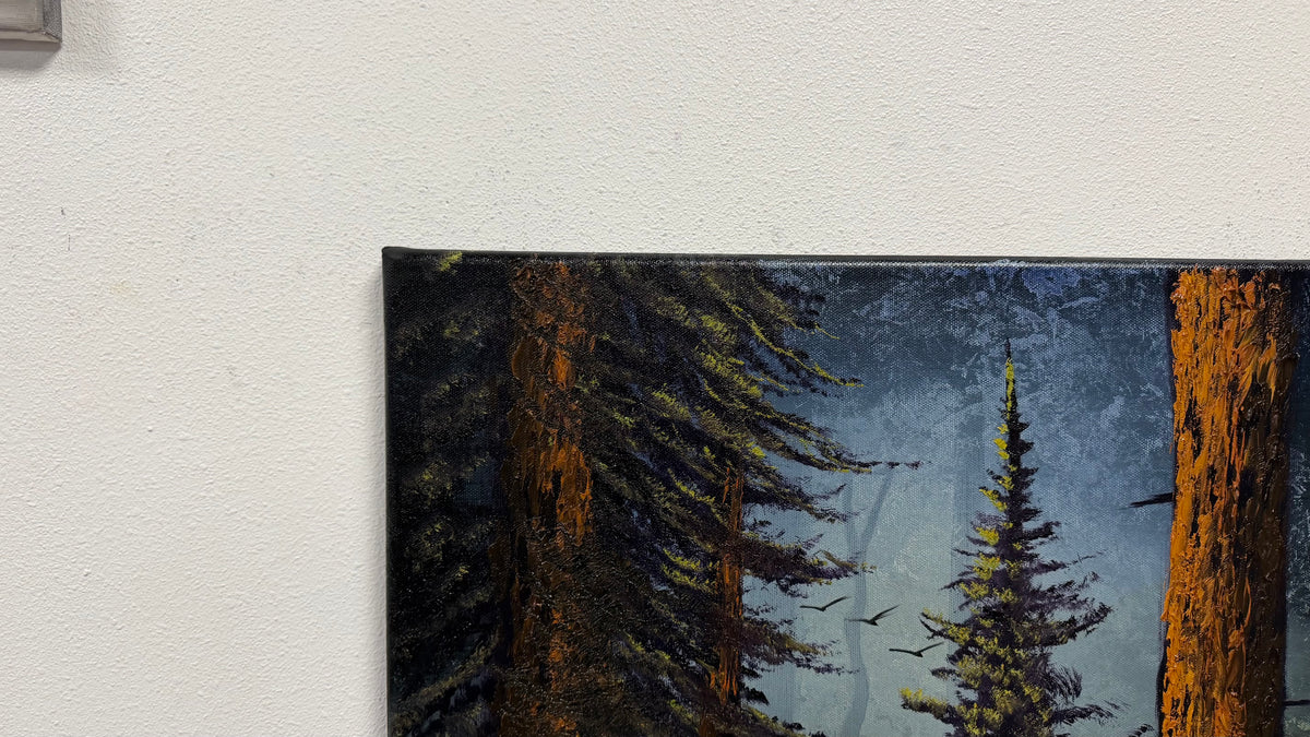 Painting #2653 - 18x24" Canvas - Sunset Cabin Landscape painted 10-17-26