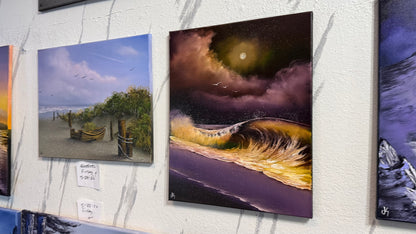 Painting #2445 - 16x20" Canvas - Golden Seascape painted 5-18-26