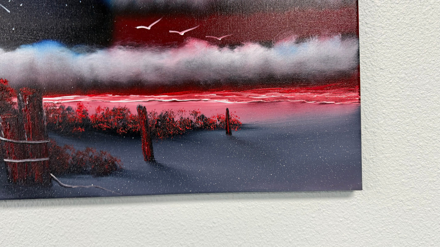 Painting #2504 - 16x20" Canvas - American Flag Seascape painted 7-5-26