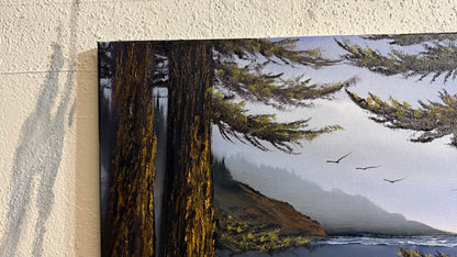Painting #2323 - 18x24" Canvas - Oregon Coast Seascape With Ponderosa Pines painted 3-7-26