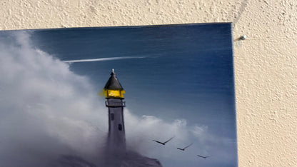 Painting #2231 - 16x20" Canvas - Lighthouse Seascape painted 1-10-26