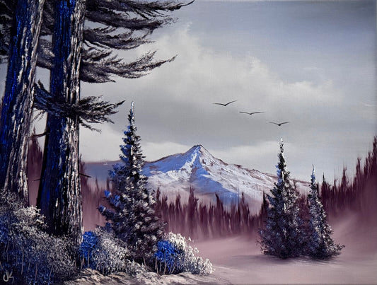 Painting #2313 - 18x24" Canvas - Winter Landscape painted 2-28-26