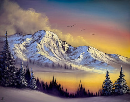 Painting #2543 - 22x28" Pro Series Canvas - Sunset Mountain Landscape painted 8-7-26