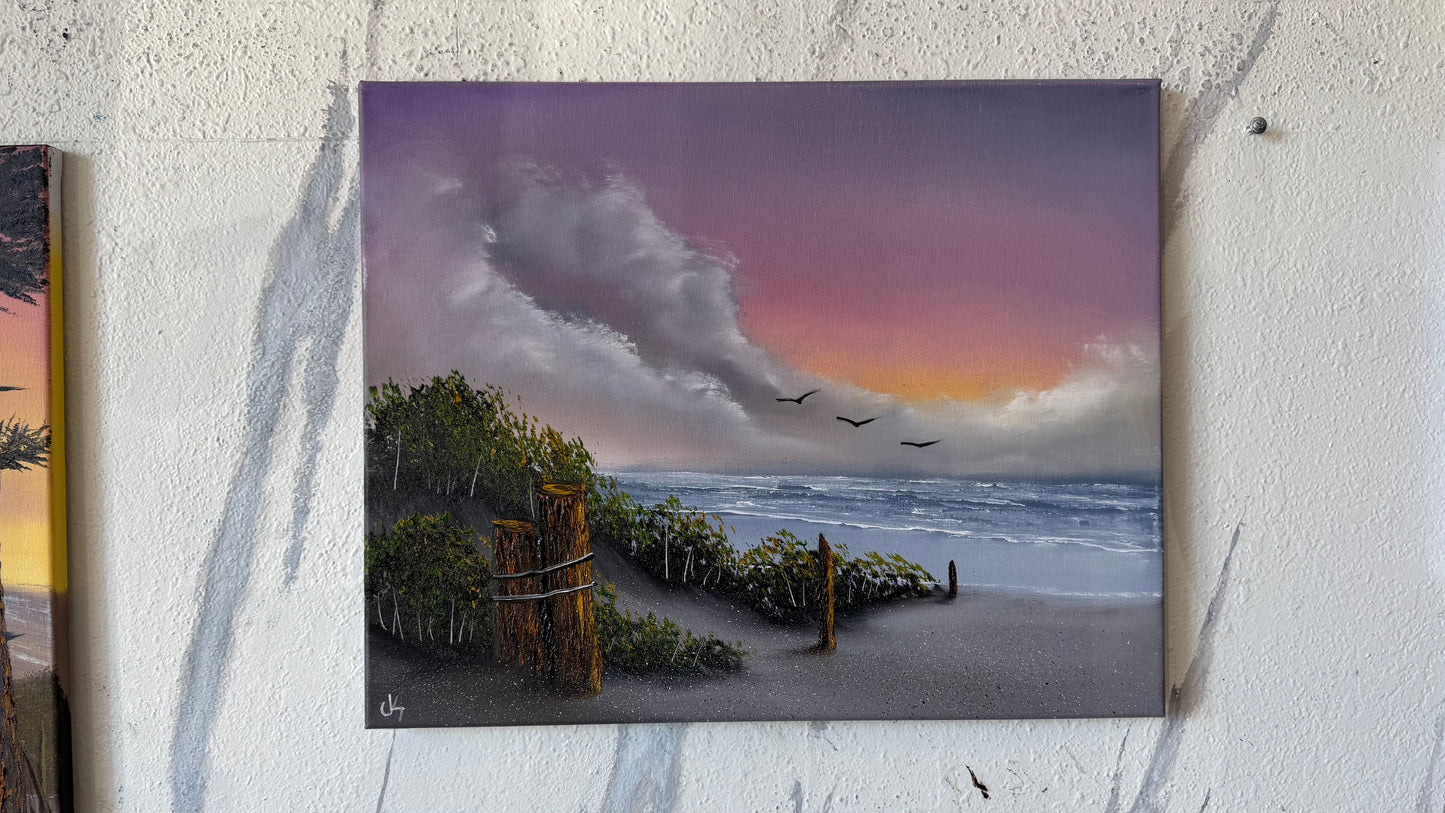Painting #2480 - 16x20" Canvas - East Coast Sunset Seascape painted 6-6-26