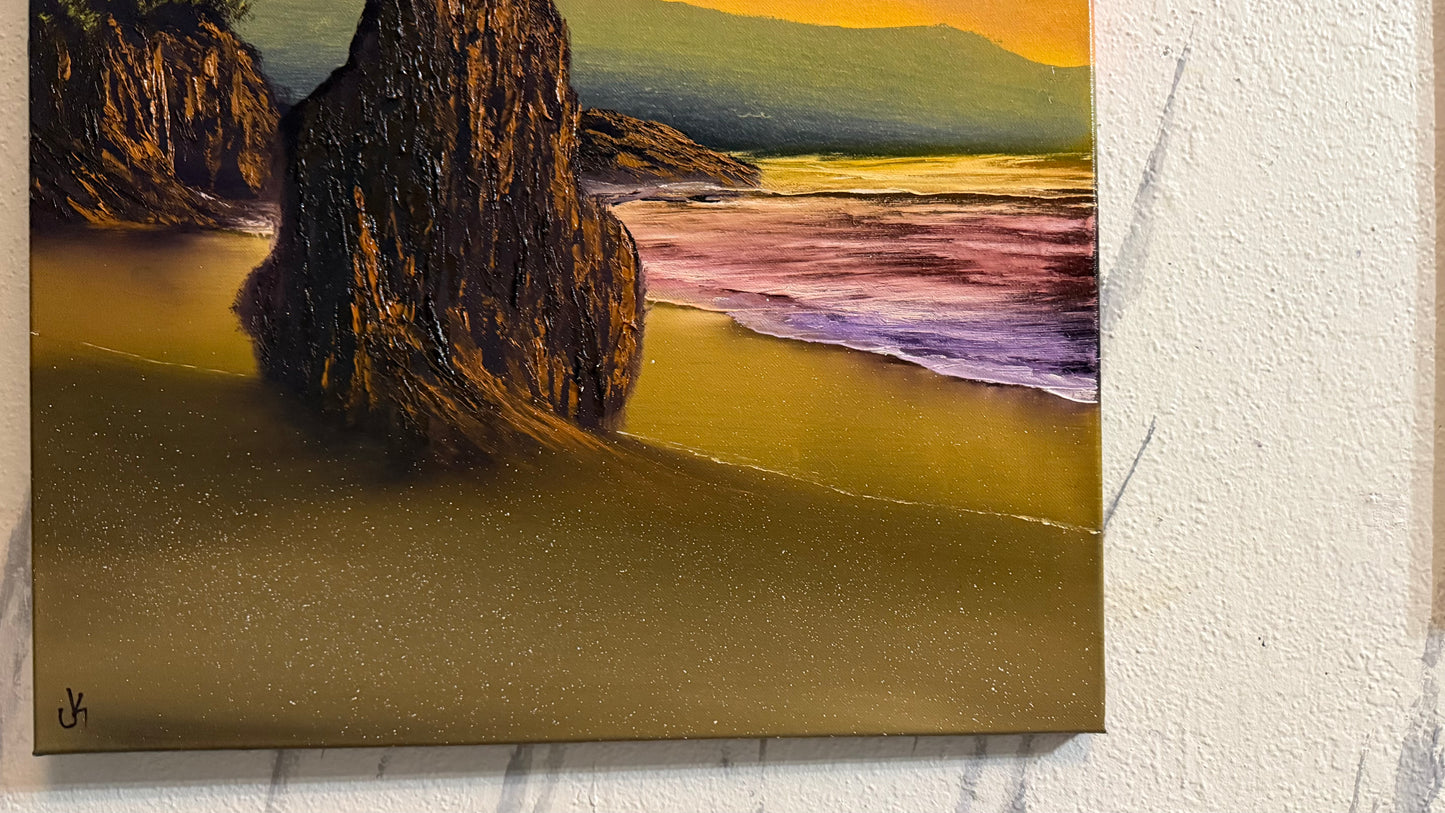 Painting #2478 - 20x24" Canvas - Sunset Oregon Coast Seascape painted 6-5-26
