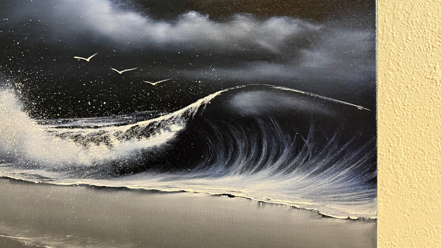 Painting #2384 - 16x20" Canvas - Crahsing wave Seascape painted 4-12-26