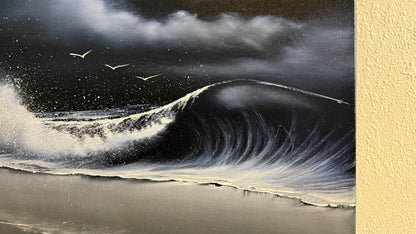 Painting #2384 - 16x20" Canvas - Crahsing wave Seascape painted 4-12-26