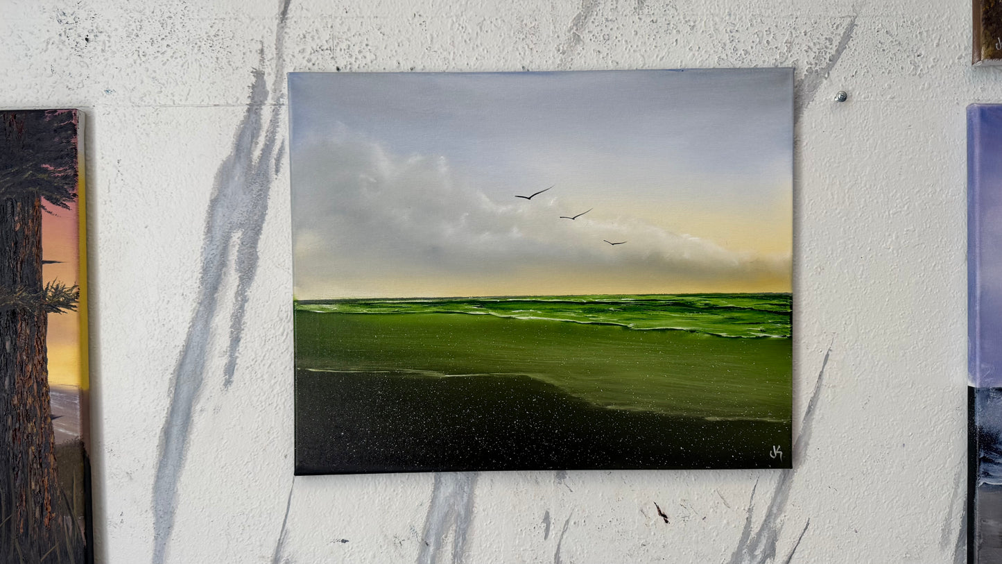 Painting #2472 - 16x20" Canvas - Sunrise Seascape painted 6-1-26