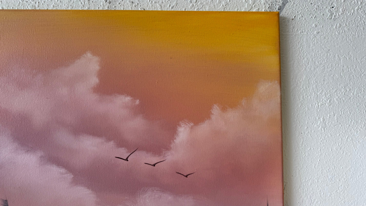 Painting #2120 - 18x24" Canvas - Sunset Cattails Seascape painted 10-25-25