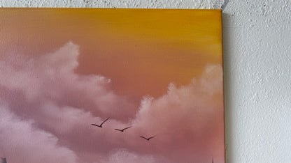 Painting #2120 - 18x24" Canvas - Sunset Cattails Seascape painted 10-25-25