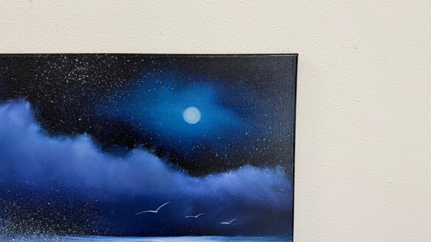 Painting #2540 - 16x20" Canvas -  Lunar Abyss - Night Seascape painted 8-5-26