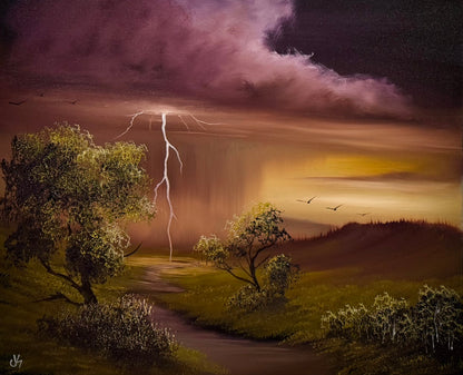 Painting #2636 - 20x24" Canvas - Sunset Midwest Landscape painted 10-3-26