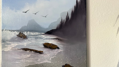 Painting #2062 - 16x20" Canvas - In The Mist - Oregon Coast Seascape painted 9-18-25