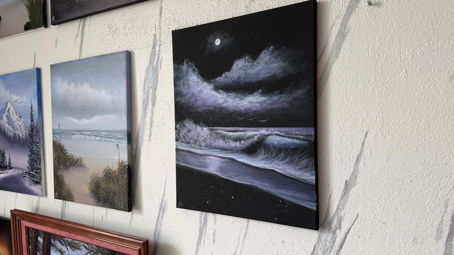 Painting #2318 - 16x20" Canvas - Acrylic Night Seascape painted 3-6-26