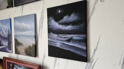 Painting #2318 - 16x20" Canvas - Acrylic Night Seascape painted 3-6-26