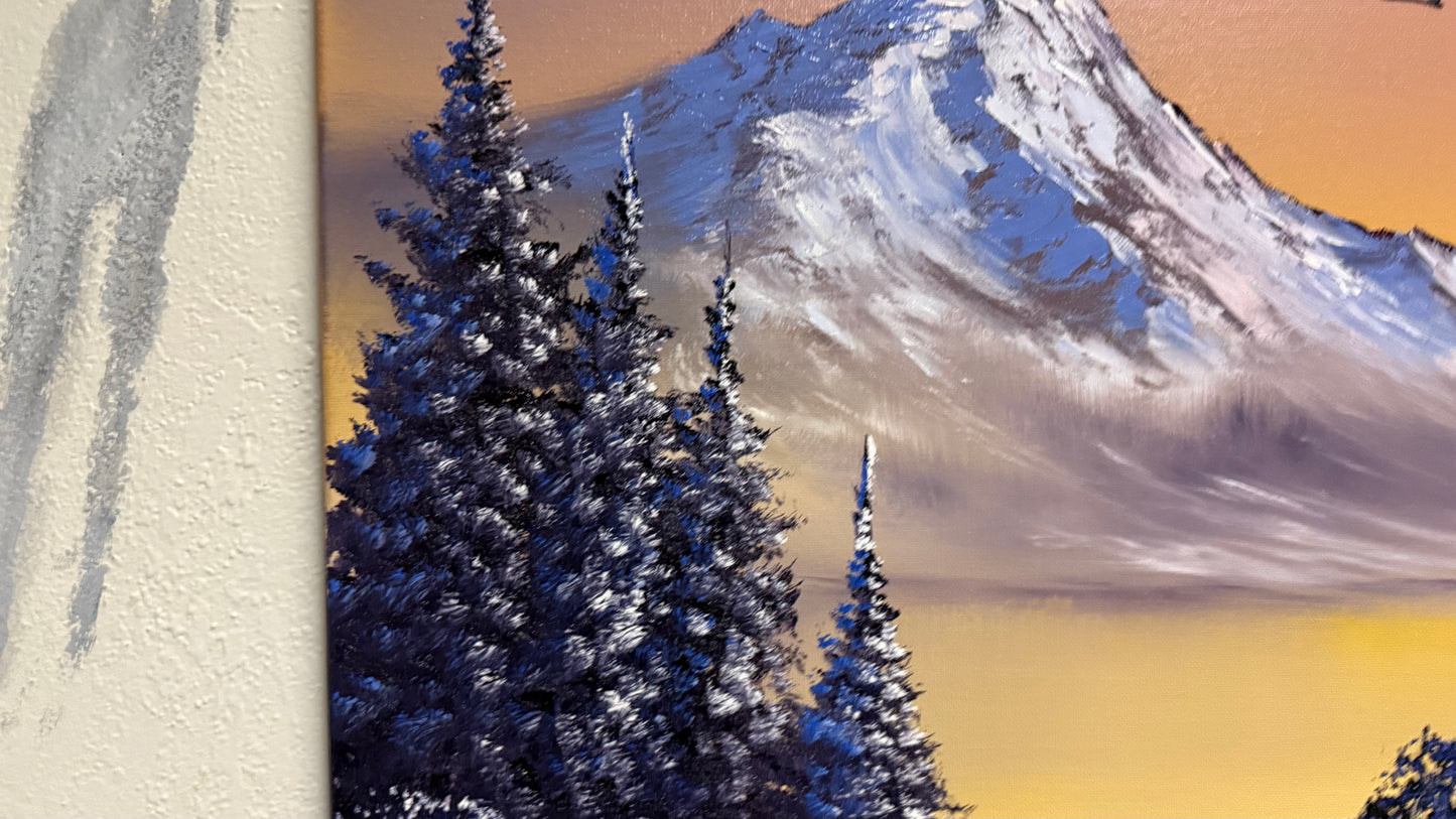 Painting #2146 - 20x24" Canvas - Sunset Mountain Landscape painted 11-14-25
