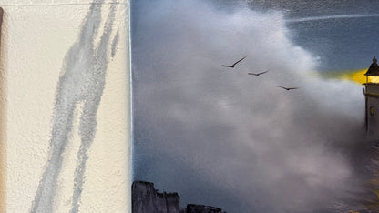 Painting #2230 - 16x20" Canvas - Lighthouse Seascape painted 1-10-26