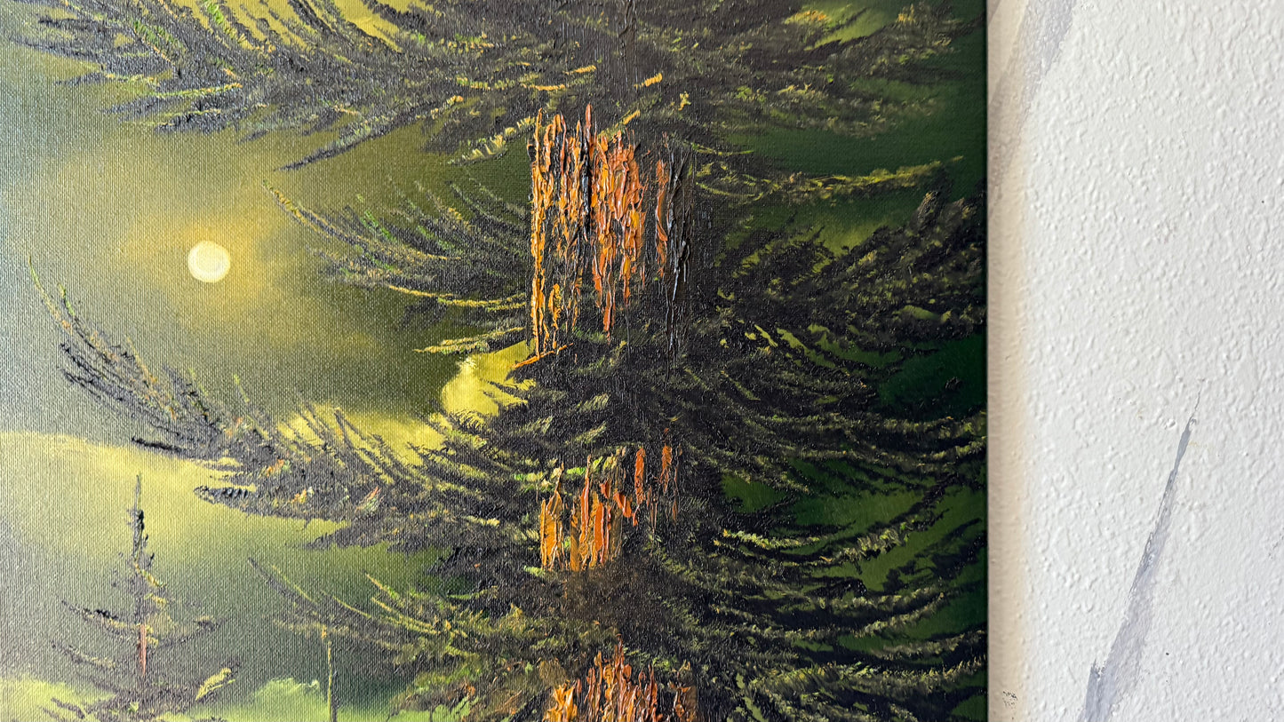 Painting #2470 - 16x20" Canvas - Forest Moon Landscape painted 5-31-26