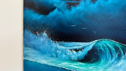 Painting #2570 - 22x28" Canvas - Cloud Stairway Crashing Wave Seascape painted on 8-28-26