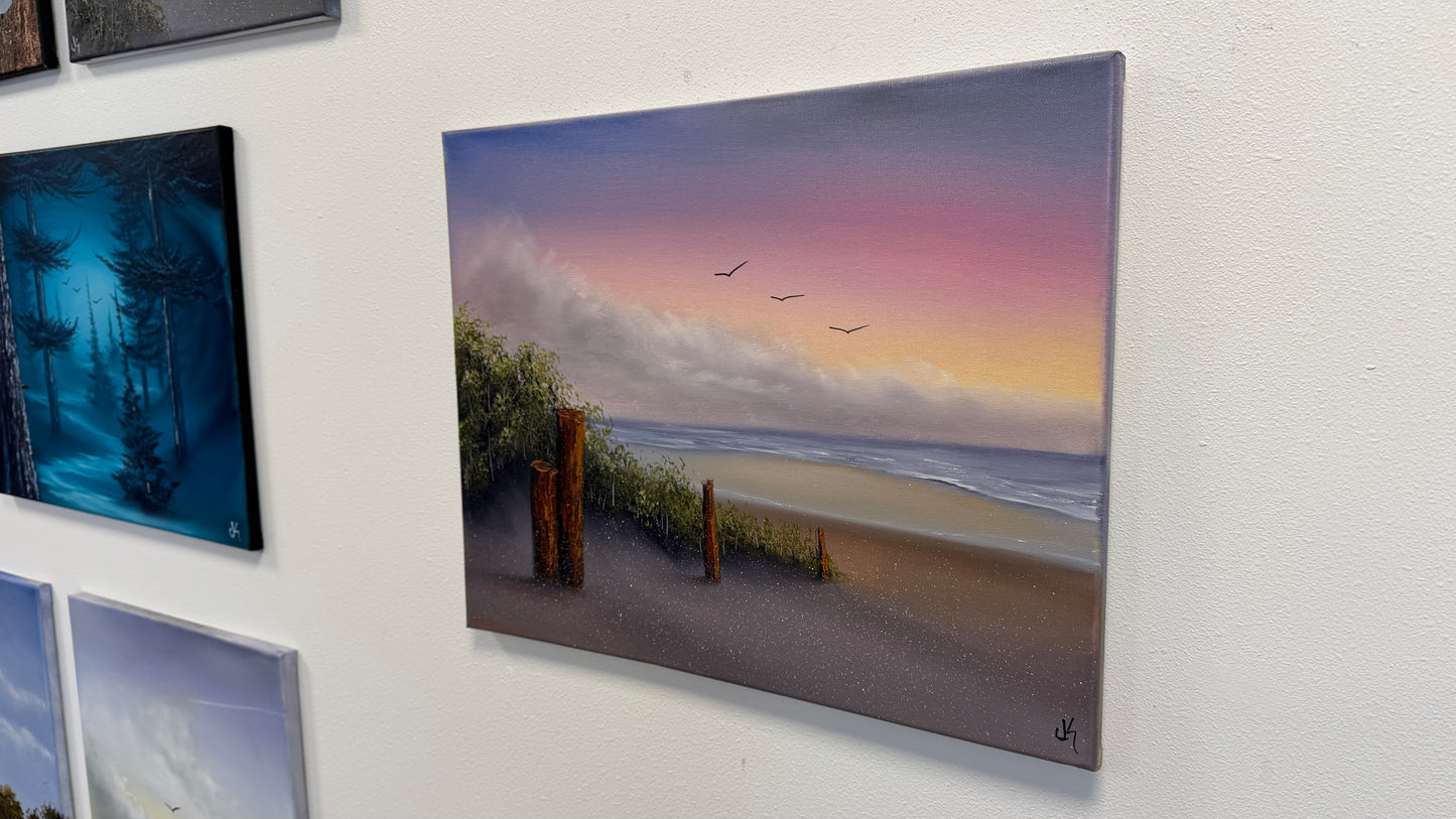 Painting #2576 - 16x20" Canvas - Sunset Seascape painted 8-31-26
