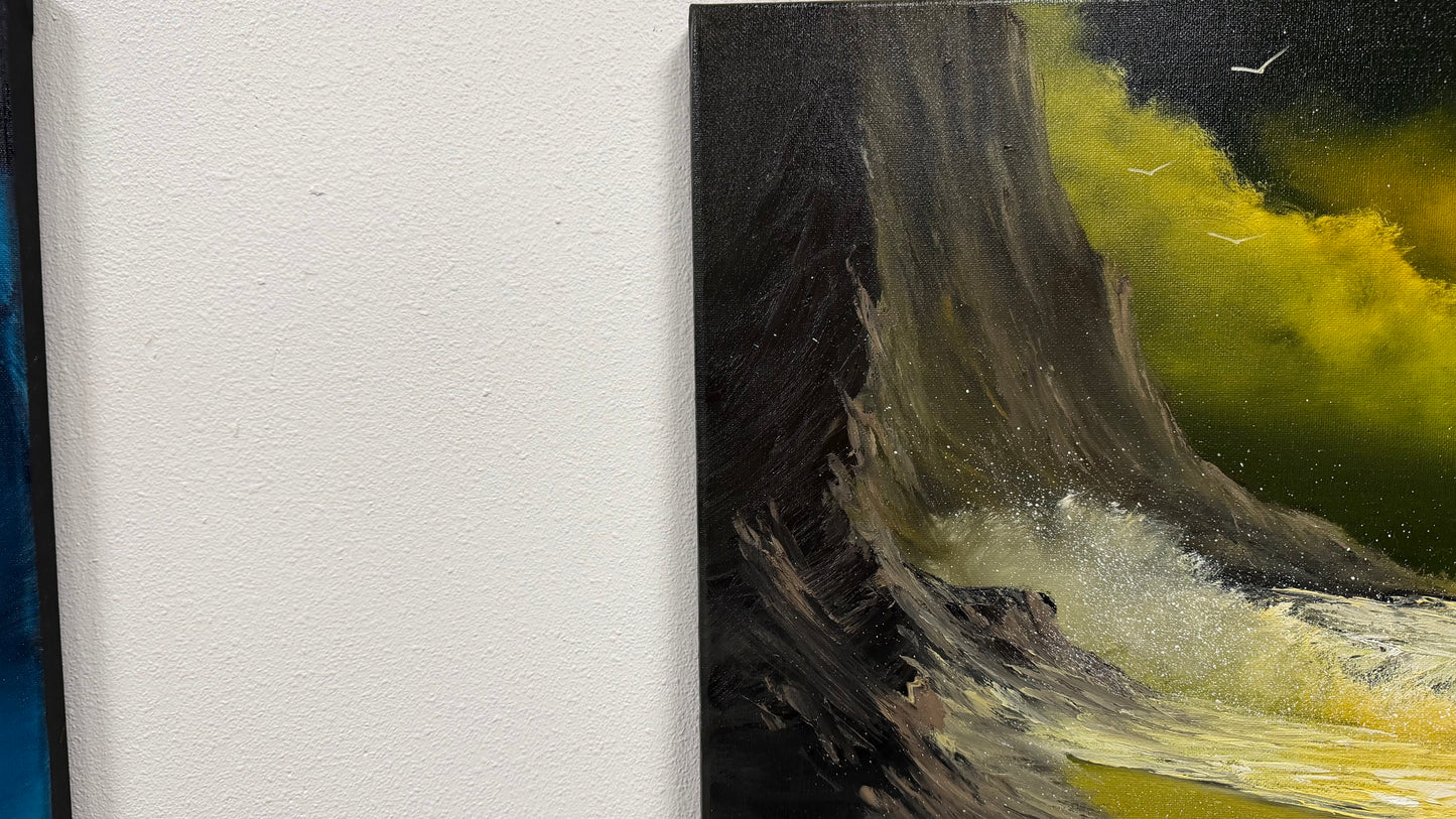 Painting #2575 - 16x20" Canvas - Crashing Waves Seascape painted 8-30-26