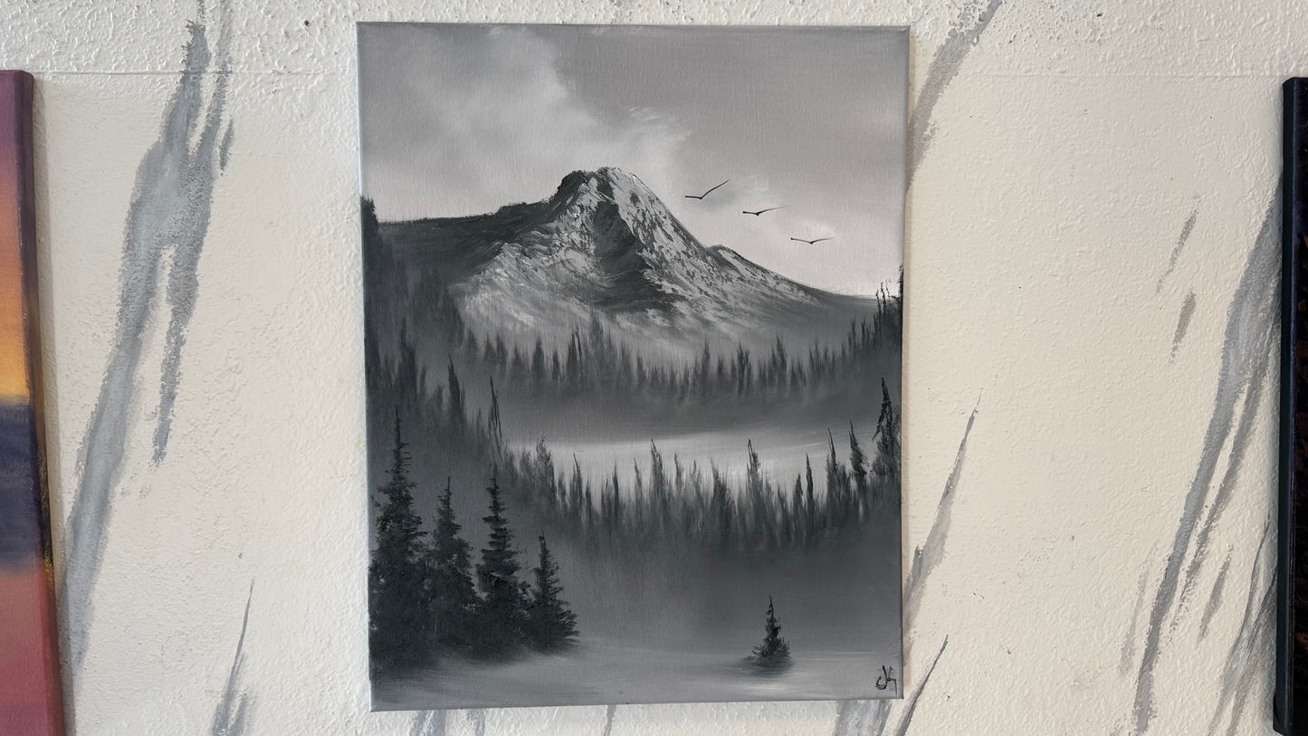 Painting #2211 - 16x20" Canvas - Black and White Mt Hood painted 12-30-25