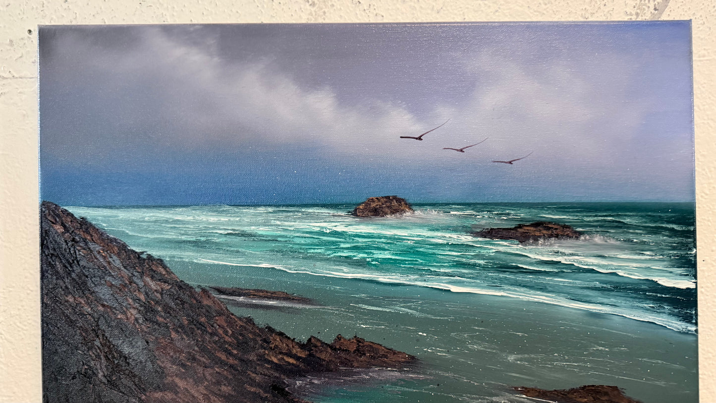 Painting #2225 - 16x20" Canvas - Angler's Coast Seascape painted 1-8-26