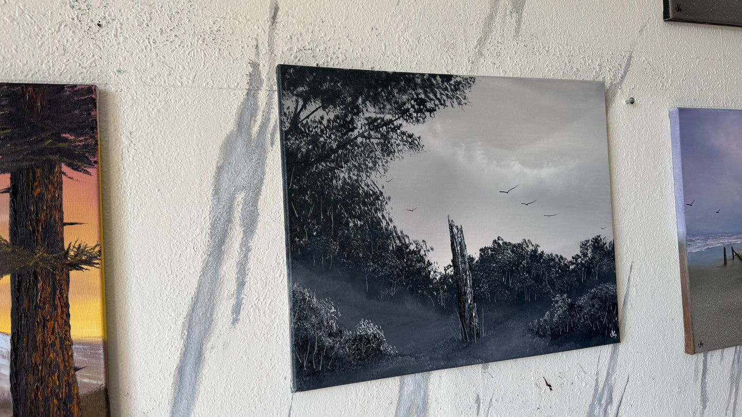 Painting #2448 - 16x20" Canvas - Fence Post Black and White painted 5-21-26
