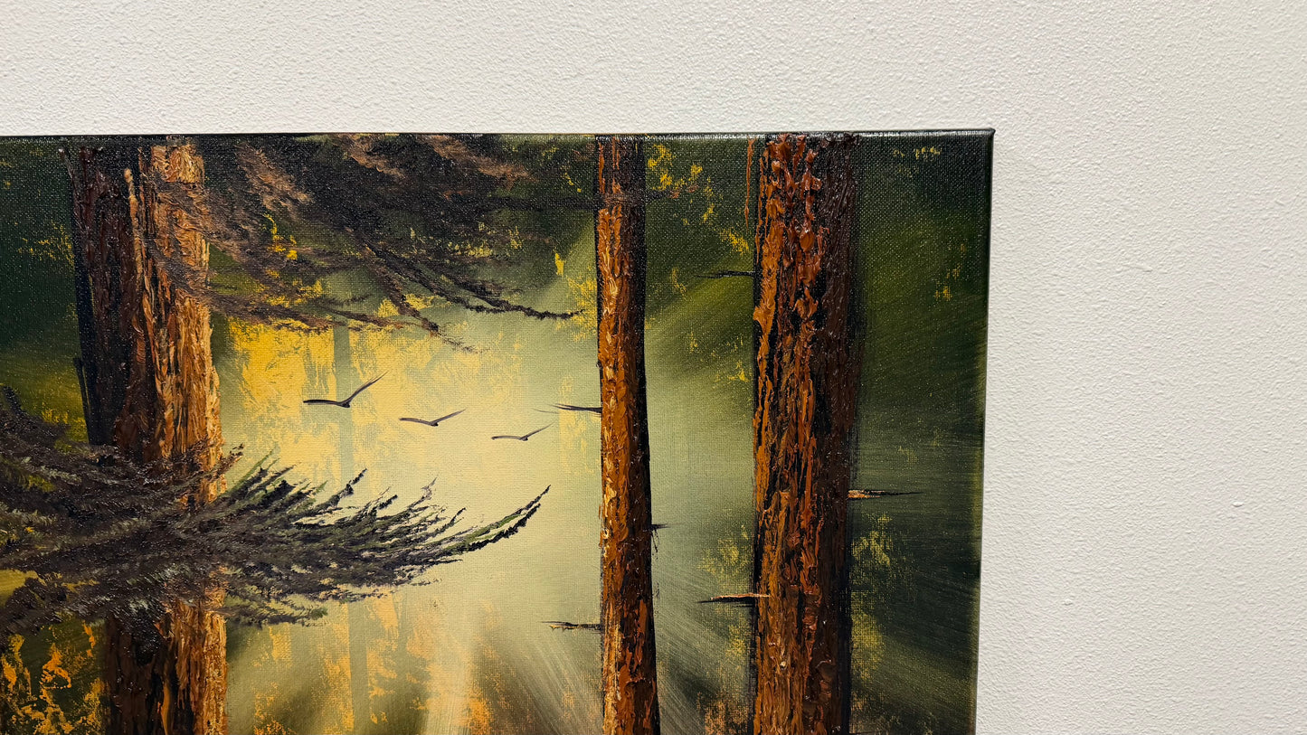 Painting #2521 - 20x24" Canvas - Sunset Forest Landscape painted 7-20-26