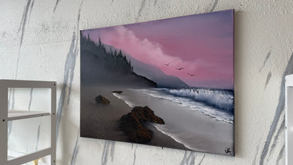 Painting #2118 - 18x24" Canvas - Oregon Coast Sunset painted 10-25-25