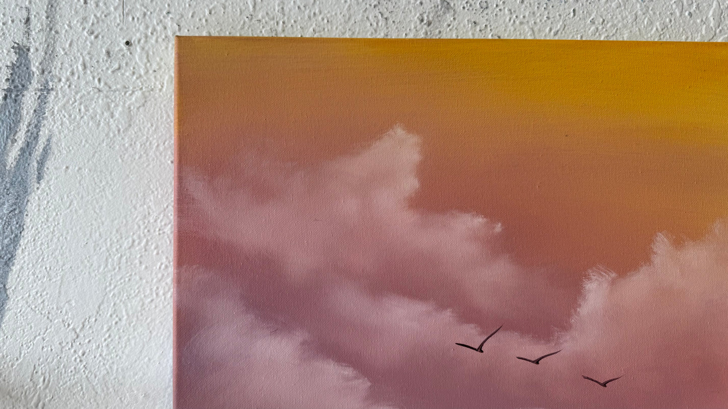 Painting #2120 - 18x24" Canvas - Sunset Cattails Seascape painted 10-25-25