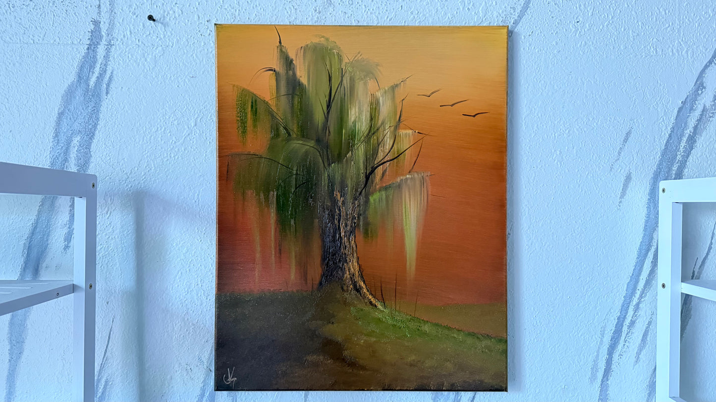 Painting #2061 - 16x20" Canvas - Willow Tree Landscape painted 9-18-25
