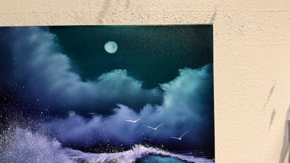 Painting #2170 - 20x24" Pro Series Canvas - Full Moon Seascape painted 12-4-25