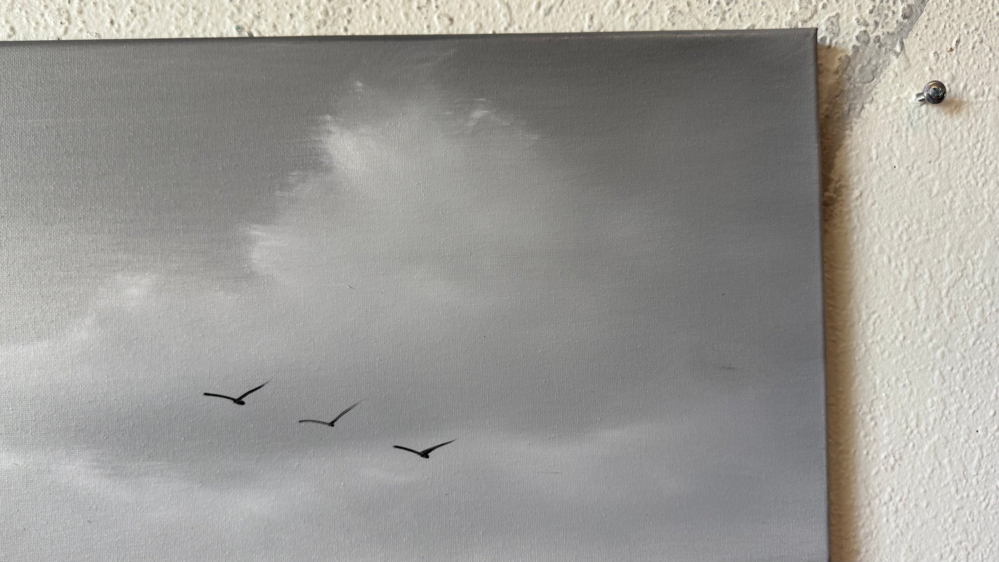 Painting #2450 - 16x20" Canvas - East Coast Black and White Seascape painted 5-21-26