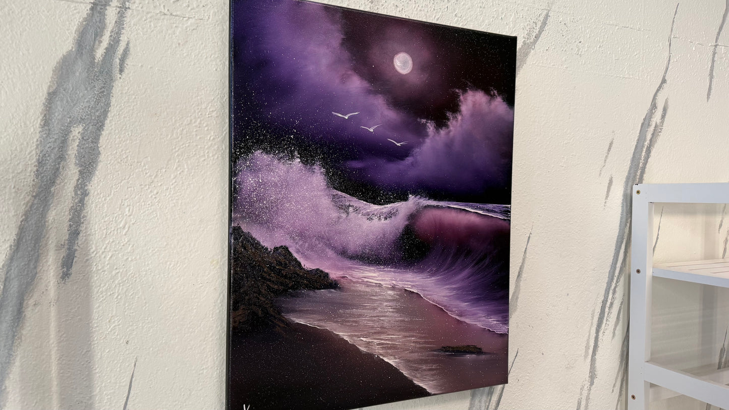 Painting #2154 - 16x20" Canvas - Purple Pinky Seascape painted 11-20-25