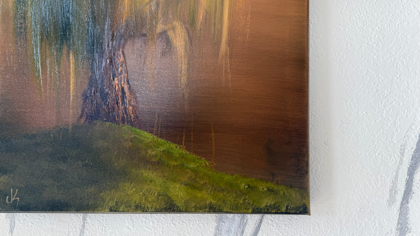 Painting #2060 - 16x20" Canvas - Willow Tree Landscape painted 9-18-25