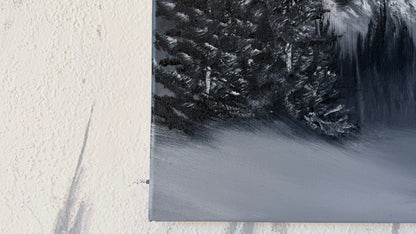 Painting #2488 - 16x20" Canvas - Black and White Mountain Waterfall painted 6-15-26