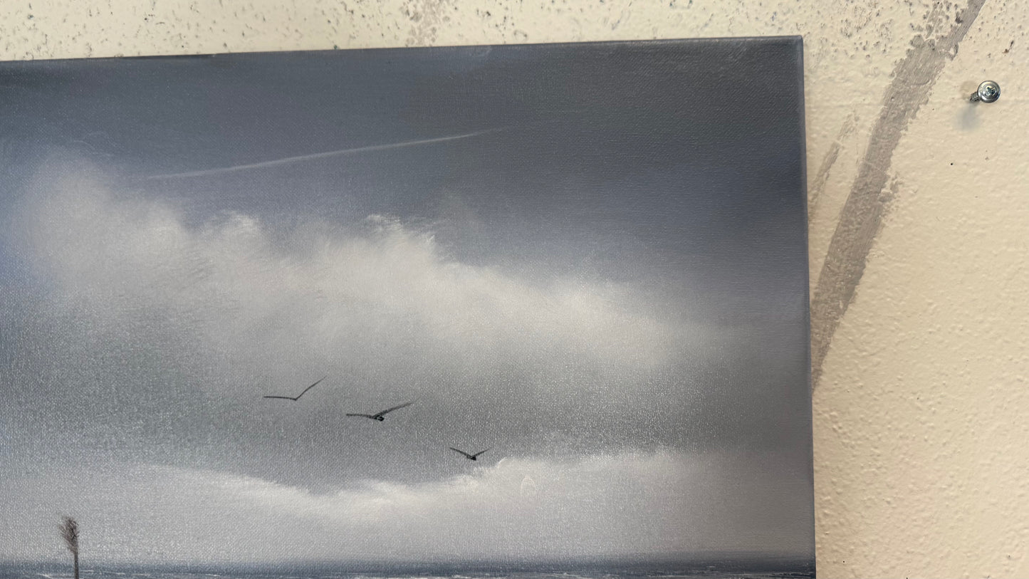 Painting #2273 - 16x20" Canvas - Cattails Seascape painted 2-6-26