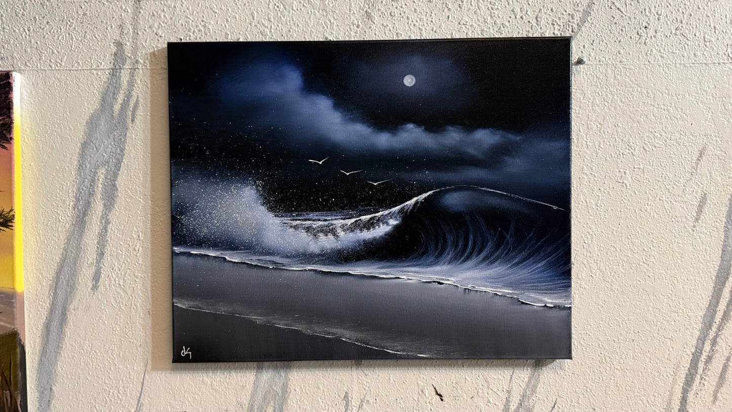 Painting #2384 - 16x20" Canvas - Crahsing wave Seascape painted 4-12-26
